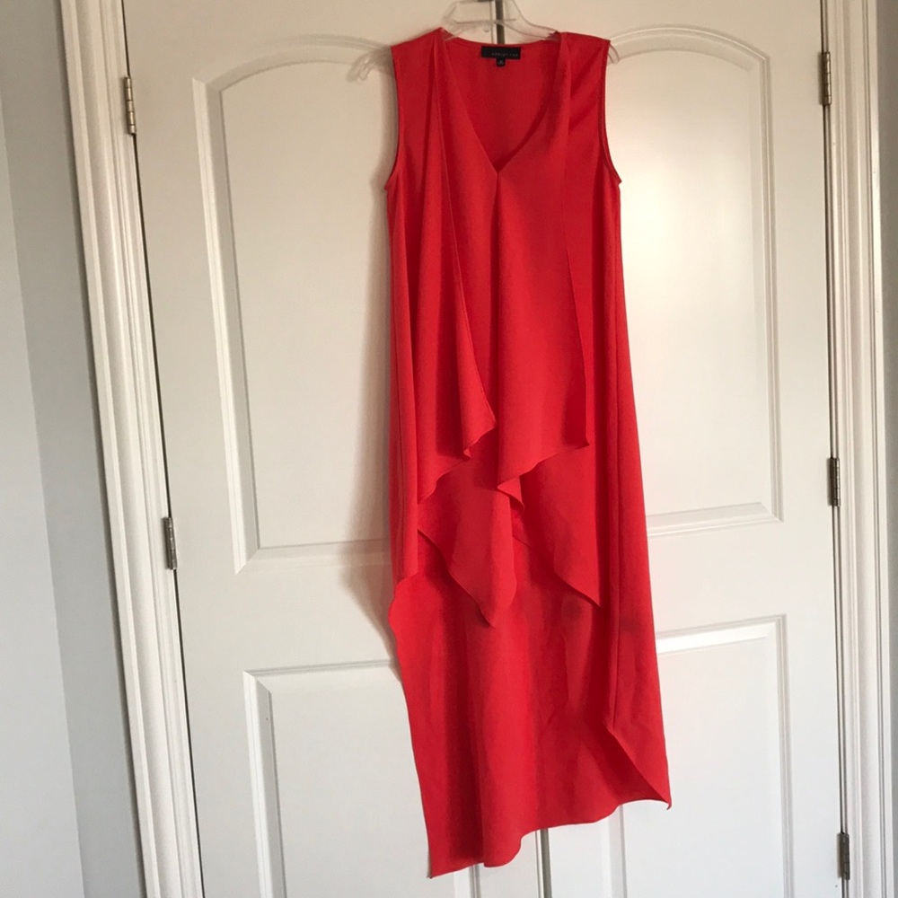 Adelyn Rae High Low Ruffle Dress in Red/Orange